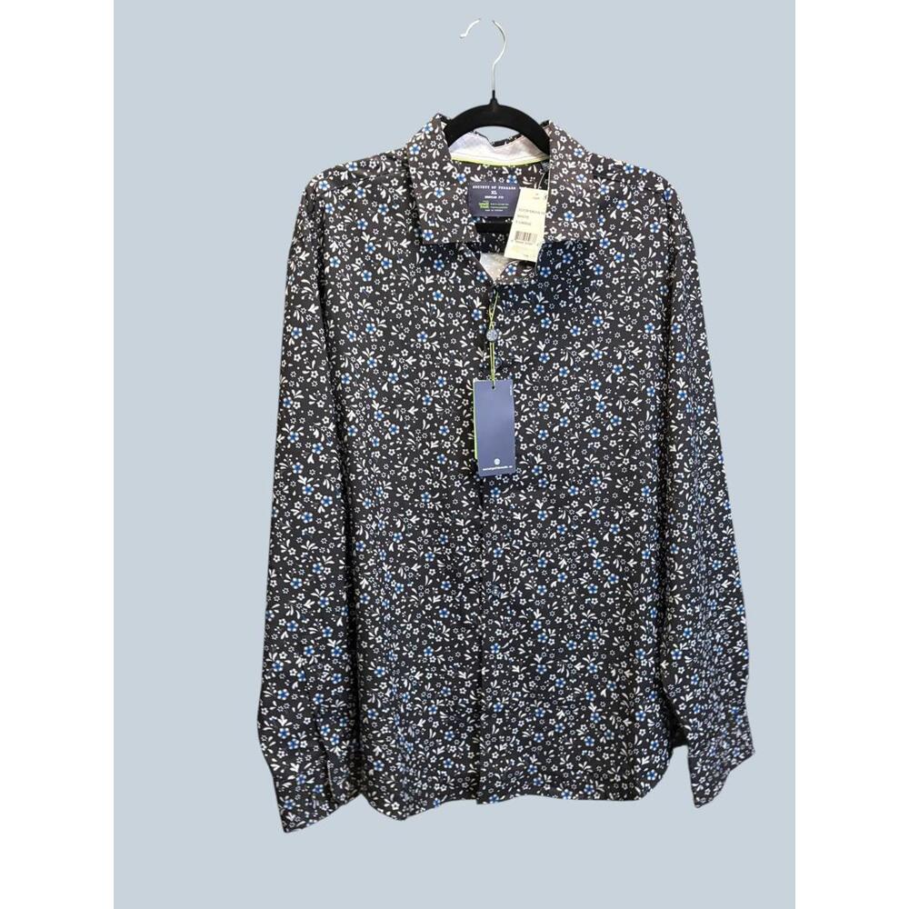 Society of Threads Men's Black Floral Button-Up Shirt